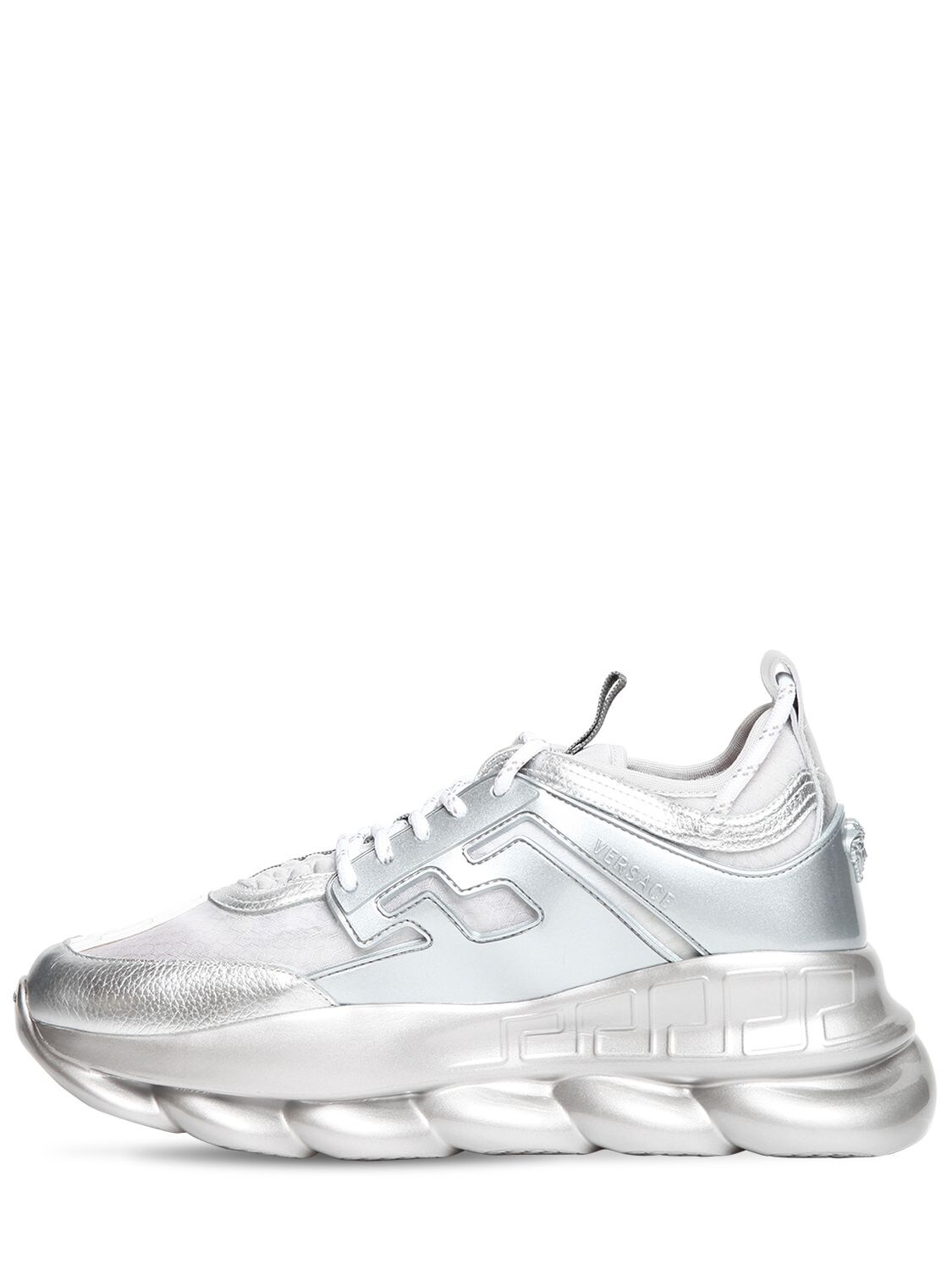 Versace Chain Reaction Sneakers In Silver Synthetic Fibers In Grey ...