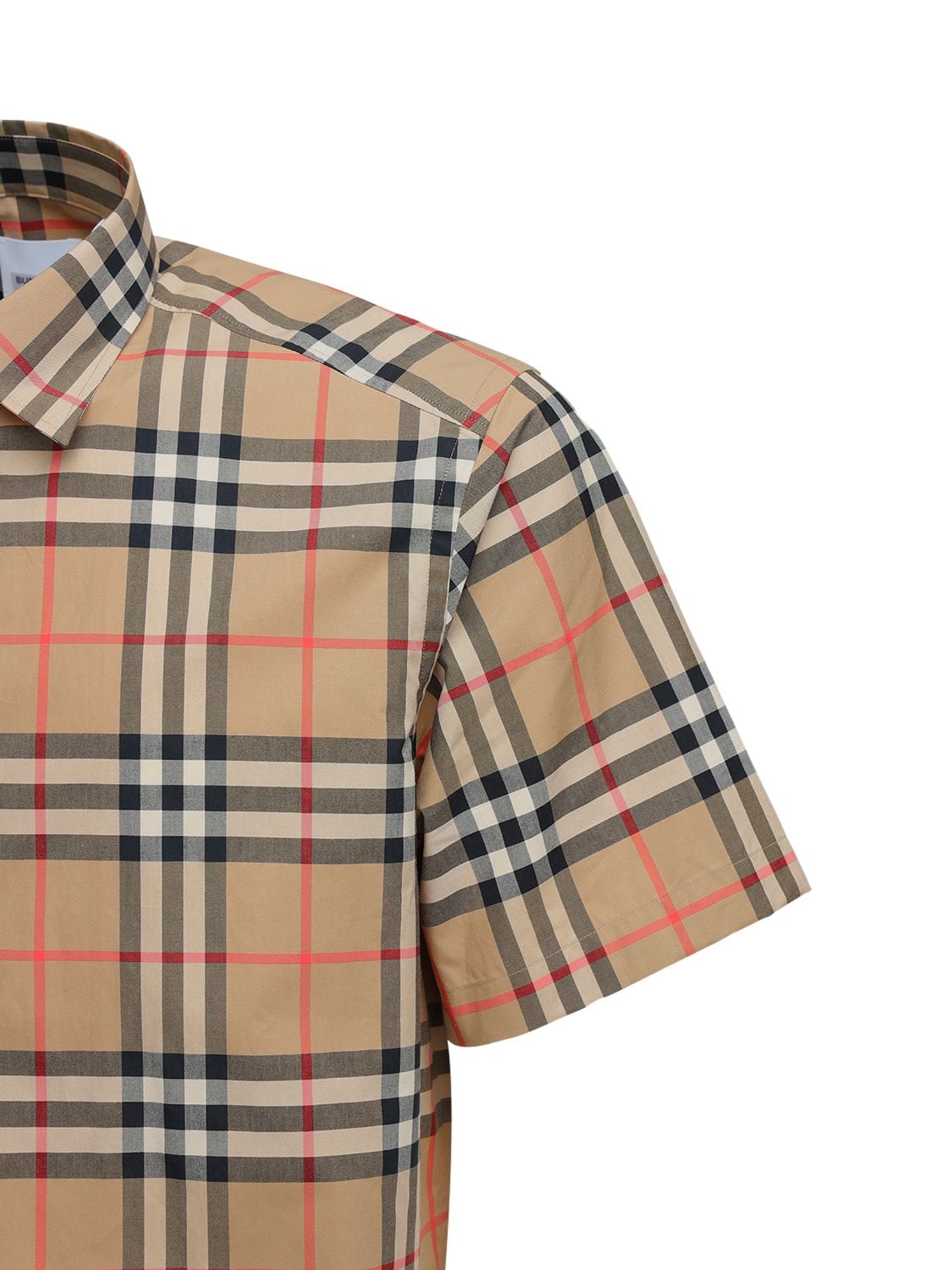 Short-sleeve Check Cotton Poplin Shirt in Archive Beige - Men