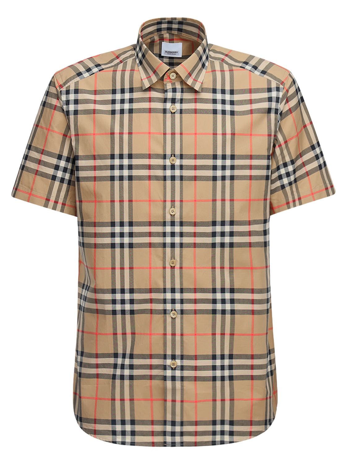 Burberry Beige Check Poplin Short Sleeve Shirt In Brown | ModeSens