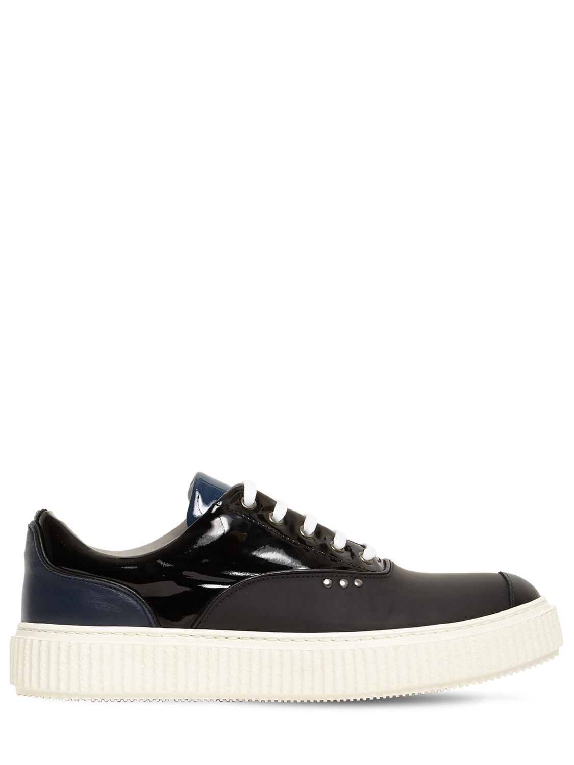 Me.land Low Top Patent Leather Sneakers In Black,blue