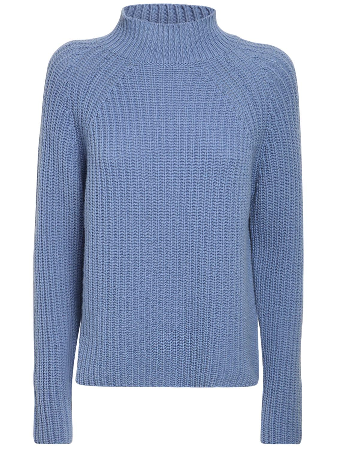 Max Mara Wool Rib Knit Mock Neck Sweater In Blue | ModeSens