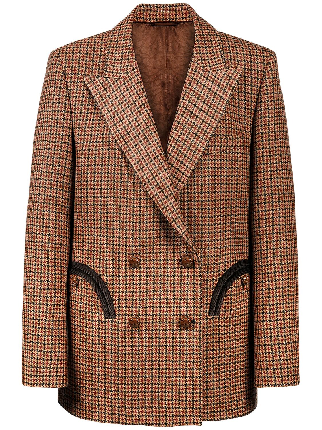 BLAZÉ MILANO DOUBLE BREASTED CHECK WOOL JACKET,72IKP1003-MDAZIDAWMDE1