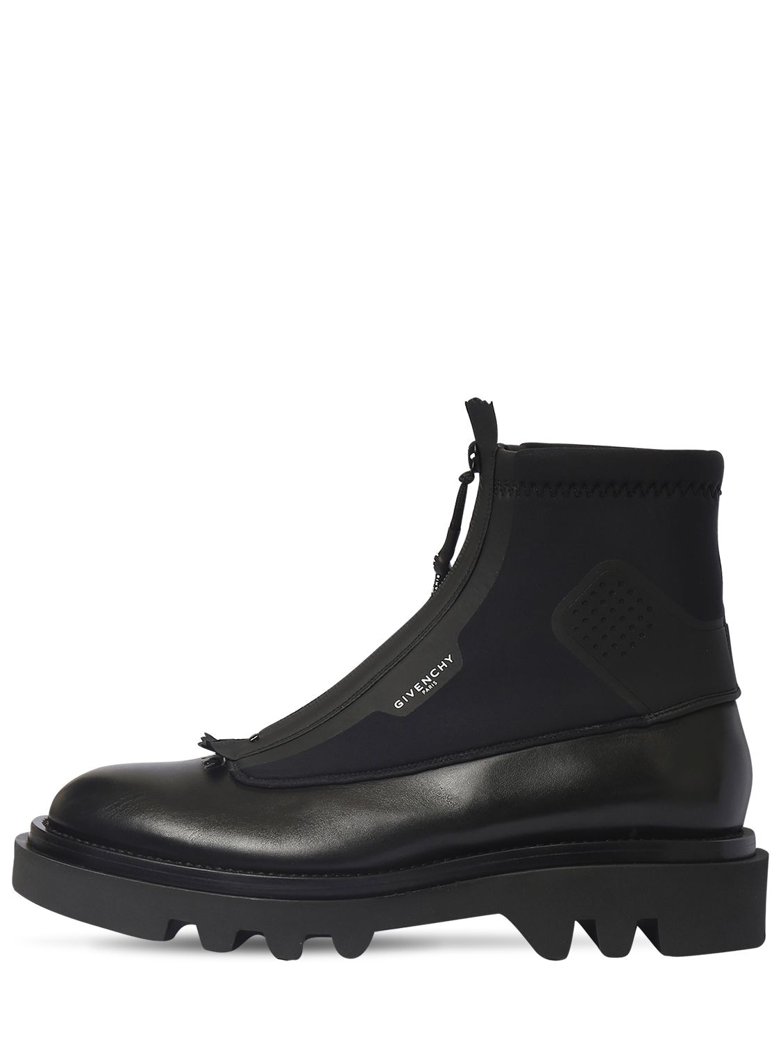 GIVENCHY LOGO LEATHER & NEOPRENE COMBAT BOOTS,72IL01003-MDAX0