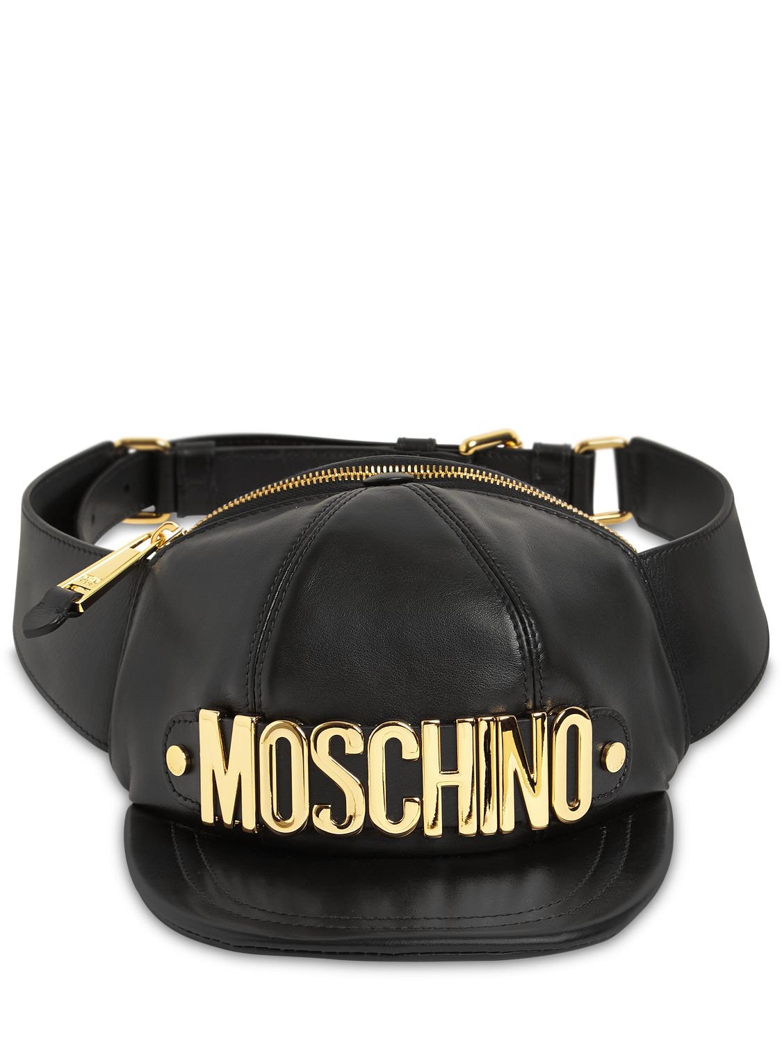 Moschino Macro Hat Leather Belt Bag In Black