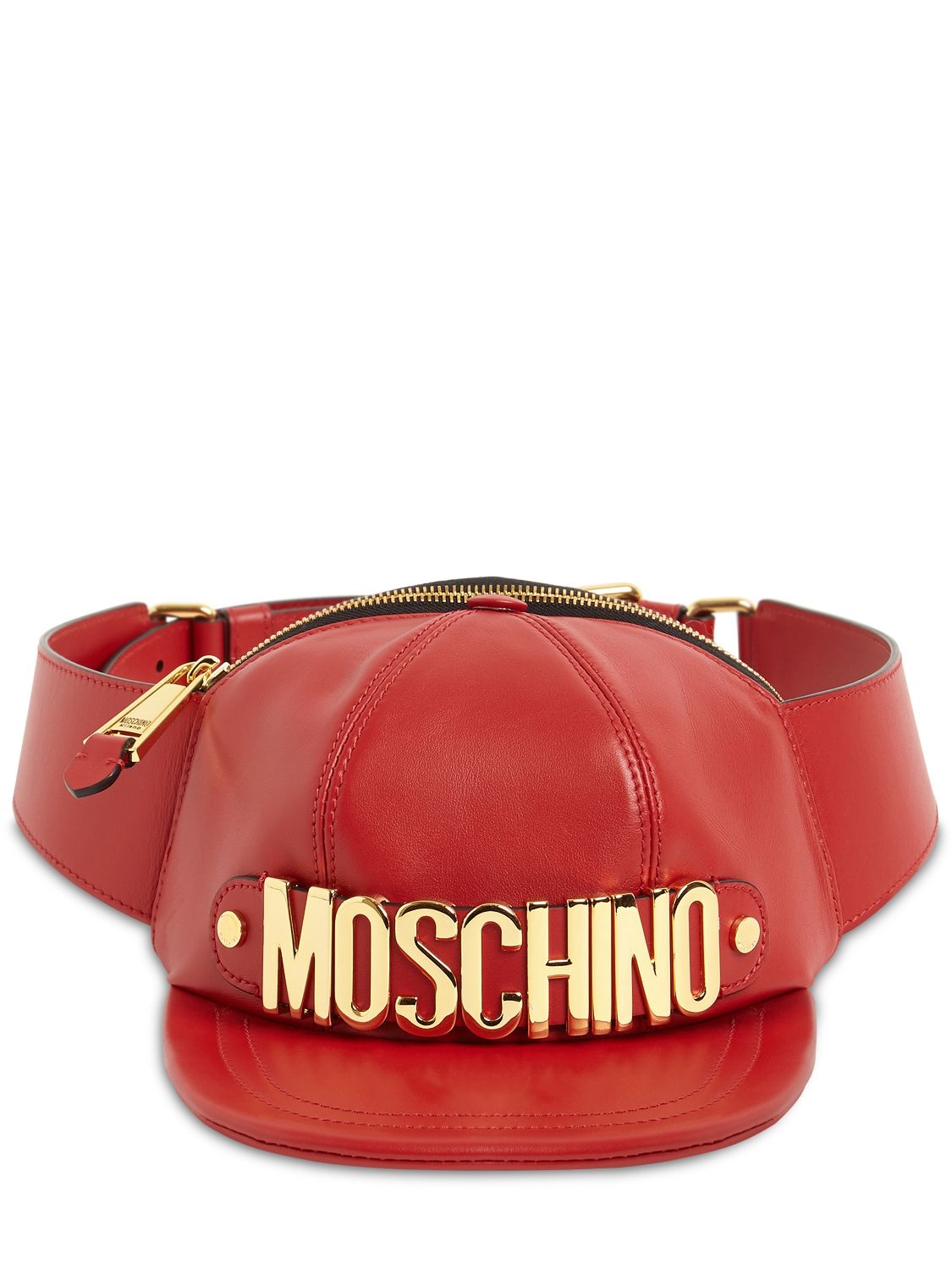 Moschino Macro Hat Leather Belt Bag In Red