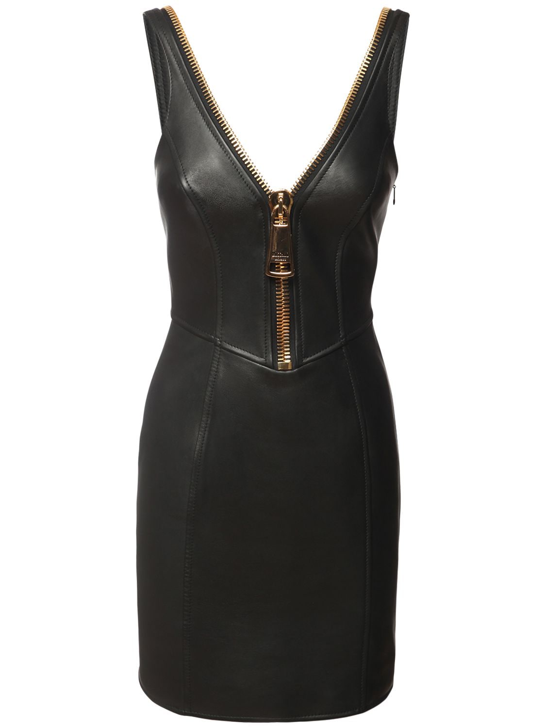 Moschino Leather Biker Dress W/maxi Zip In Black