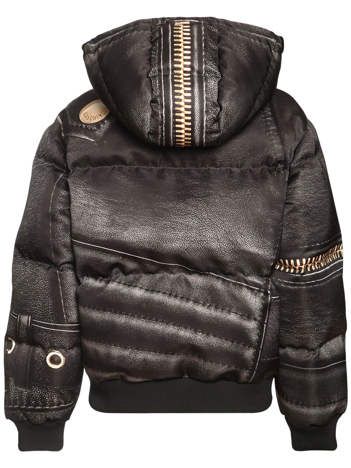 Moschino Logo Printed Shiny Nylon Puffer Jacket In Black | ModeSens