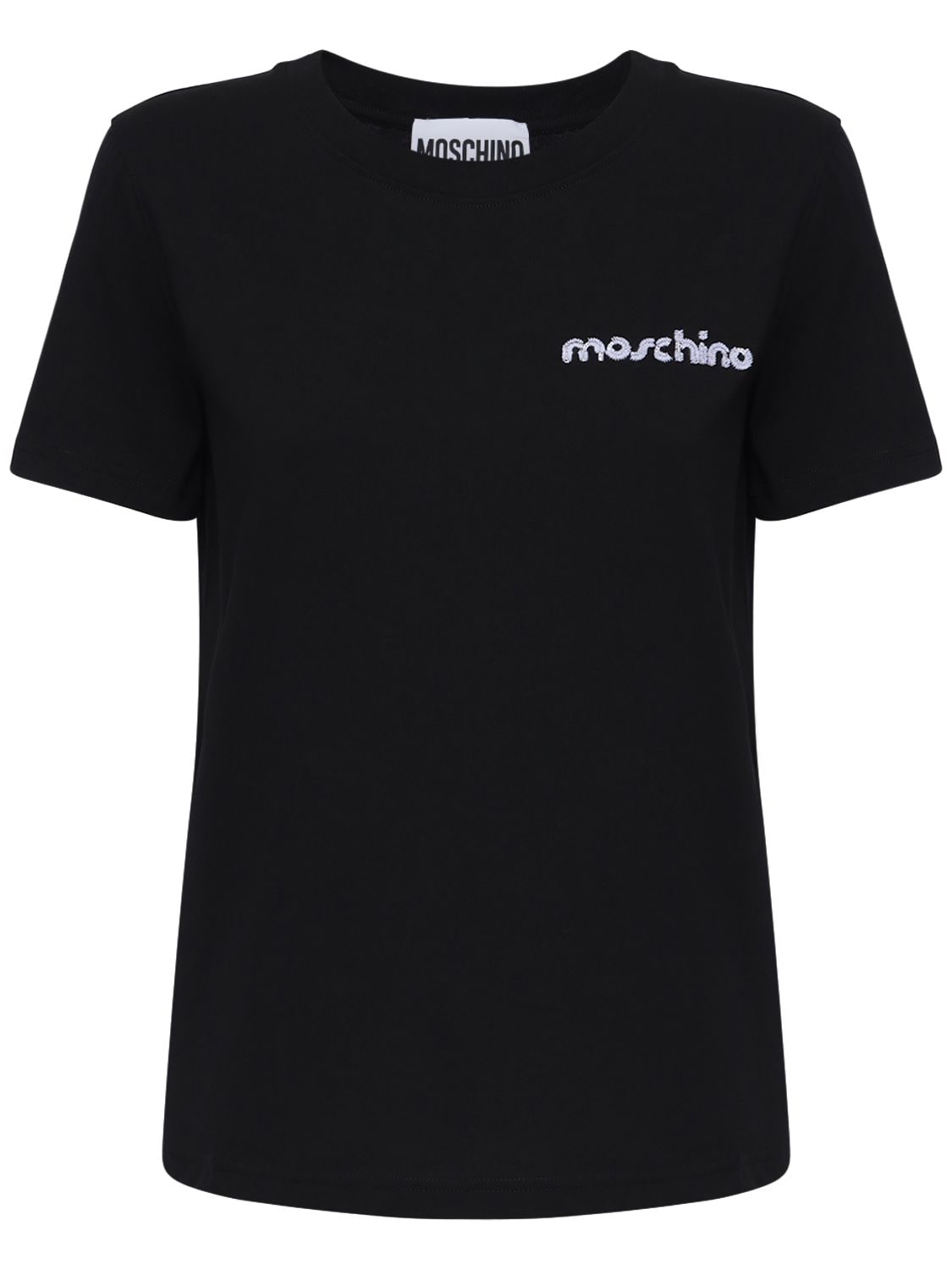 Moschino Broken Logo Cotton Jersey Slim T-shirt In Black,white