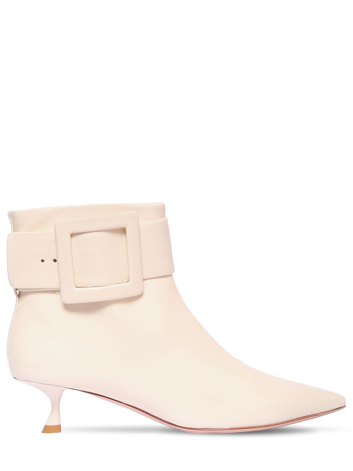Roger Vivier 45mm Patent Leather Ankle Boots In Off White