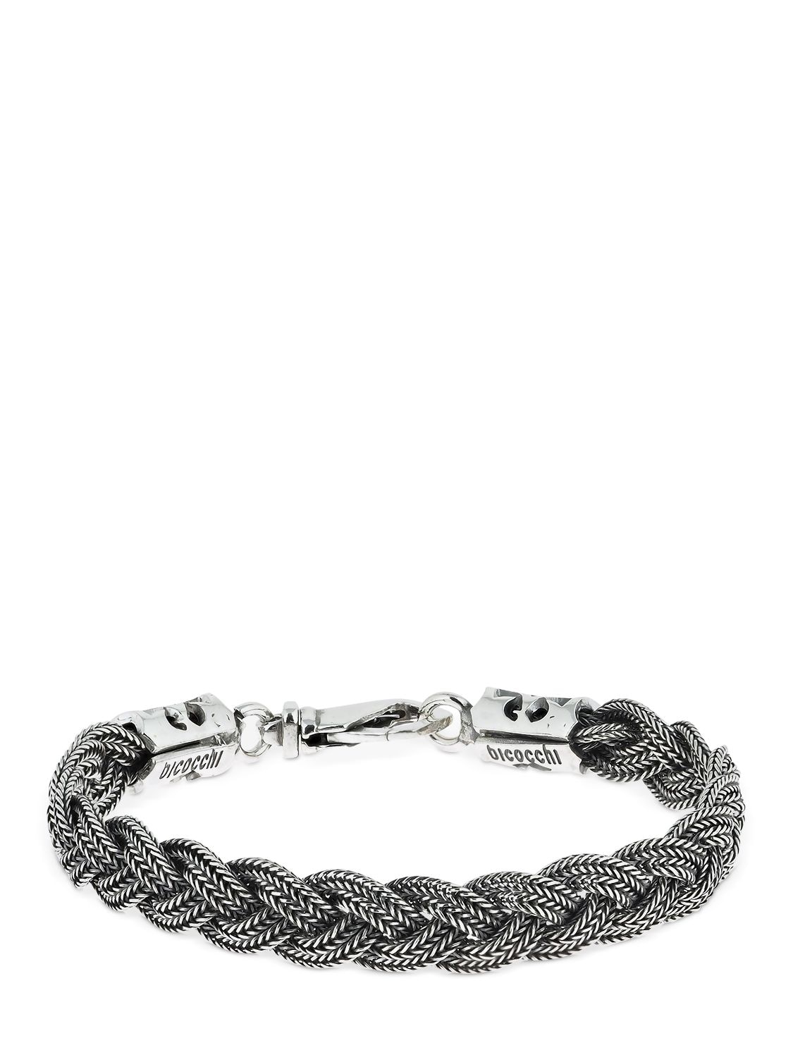 Shop Emanuele Bicocchi Flat Braided Chain Bracelet In Silver