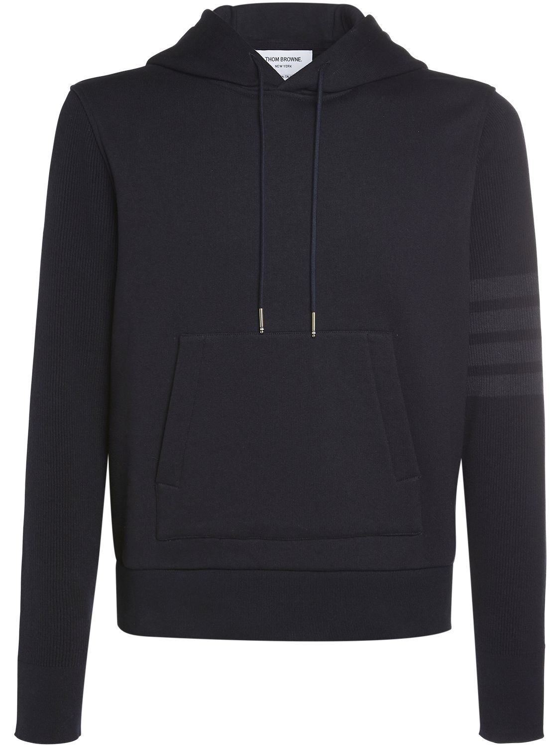 THOM BROWNE 4 BAR JERSEY HOODIE W/ KNIT SLEEVES,72ILA9036-NDE10