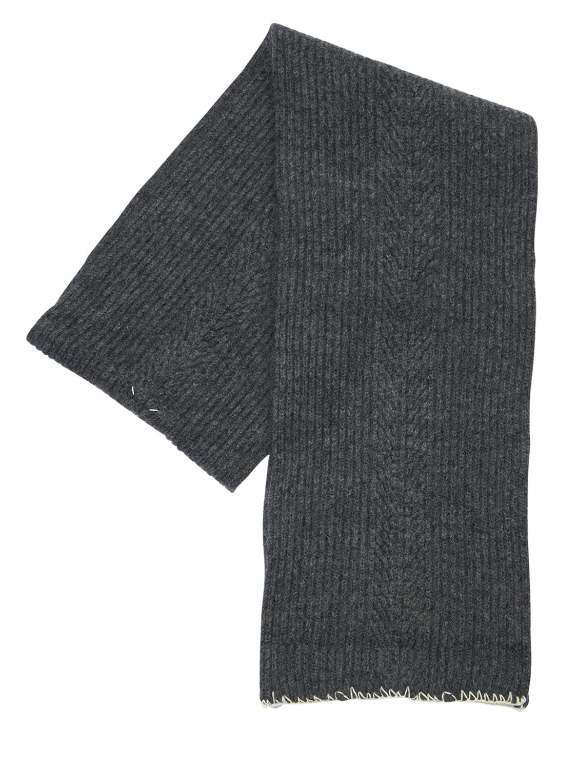 Maison Margiela Logo Stitch Wool Blend Scarf In Grey