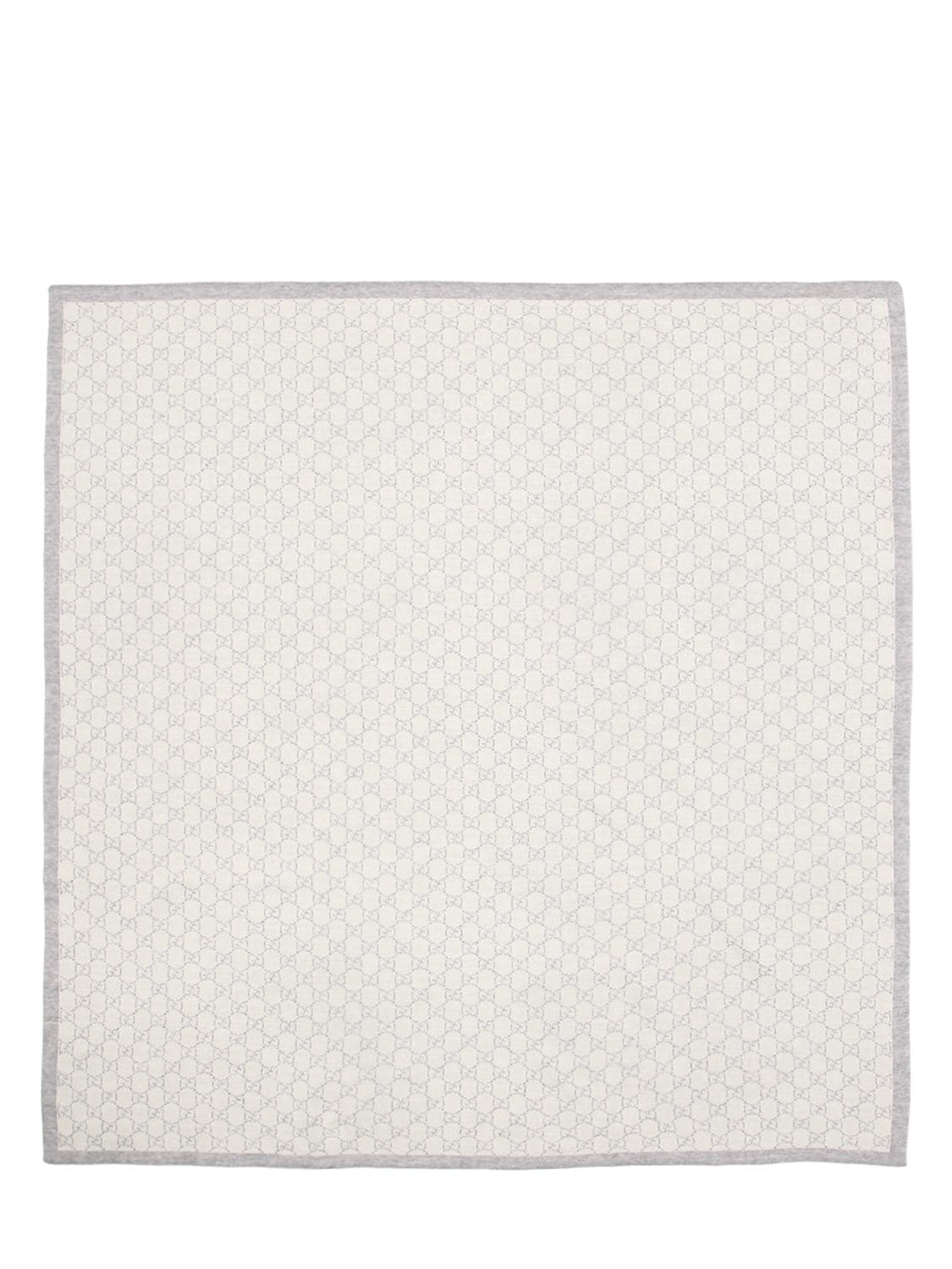 Shop Gucci Logo Jacquard Wool Blanket In Grey
