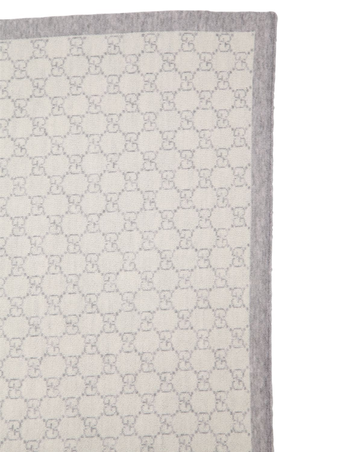 Shop Gucci Logo Jacquard Wool Blanket In Grey
