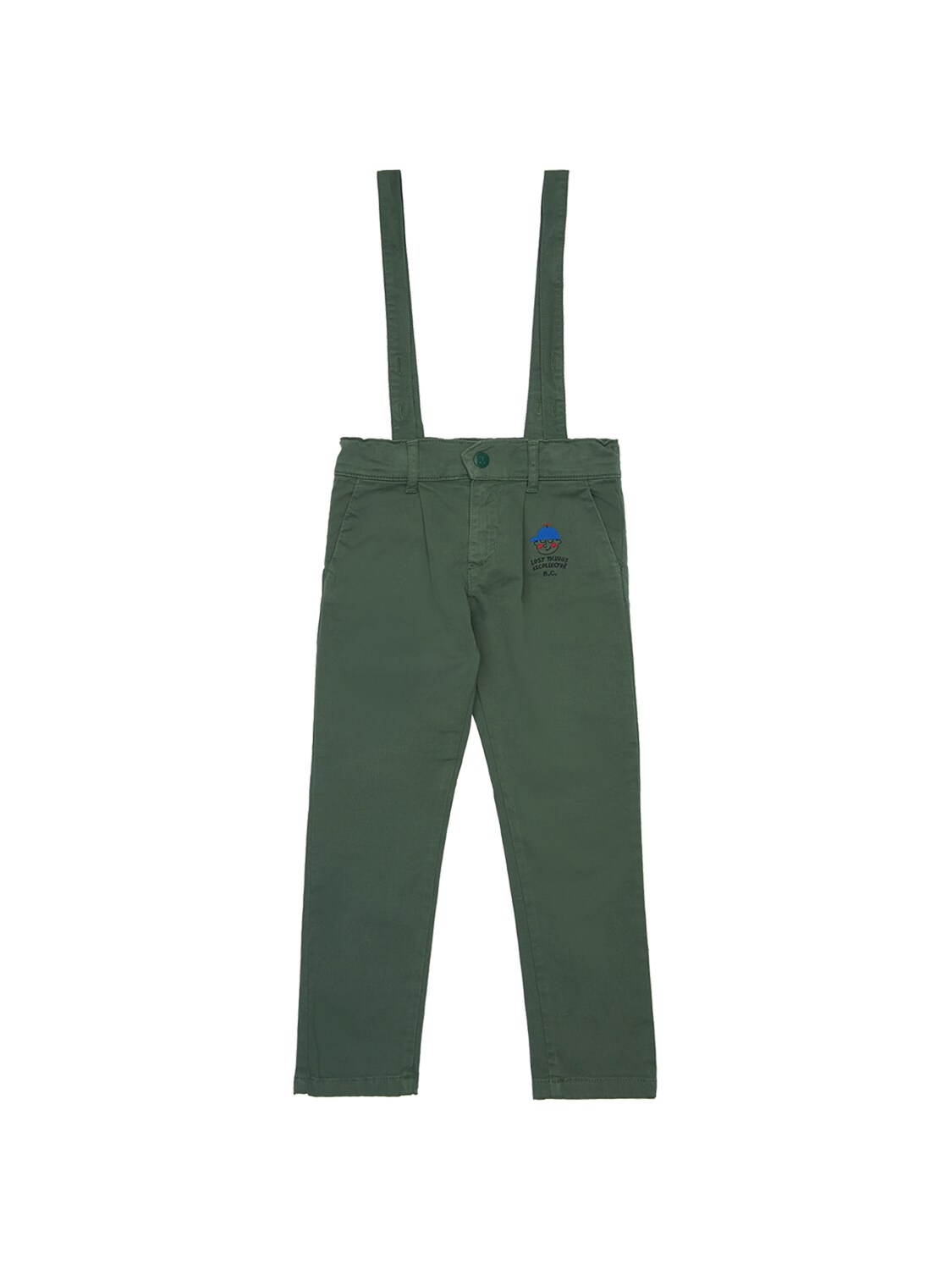 Bobo Choses Kids' Stretch Denim Jeans W/ Suspenders In Green