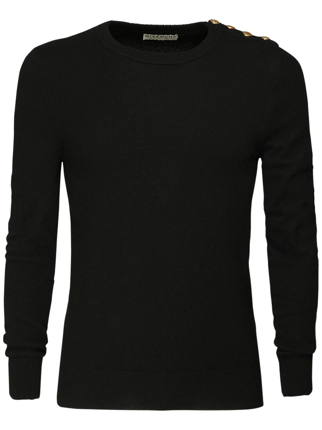 Givenchy Cashmere Knit Sweater W/ Logo Buttons In Black