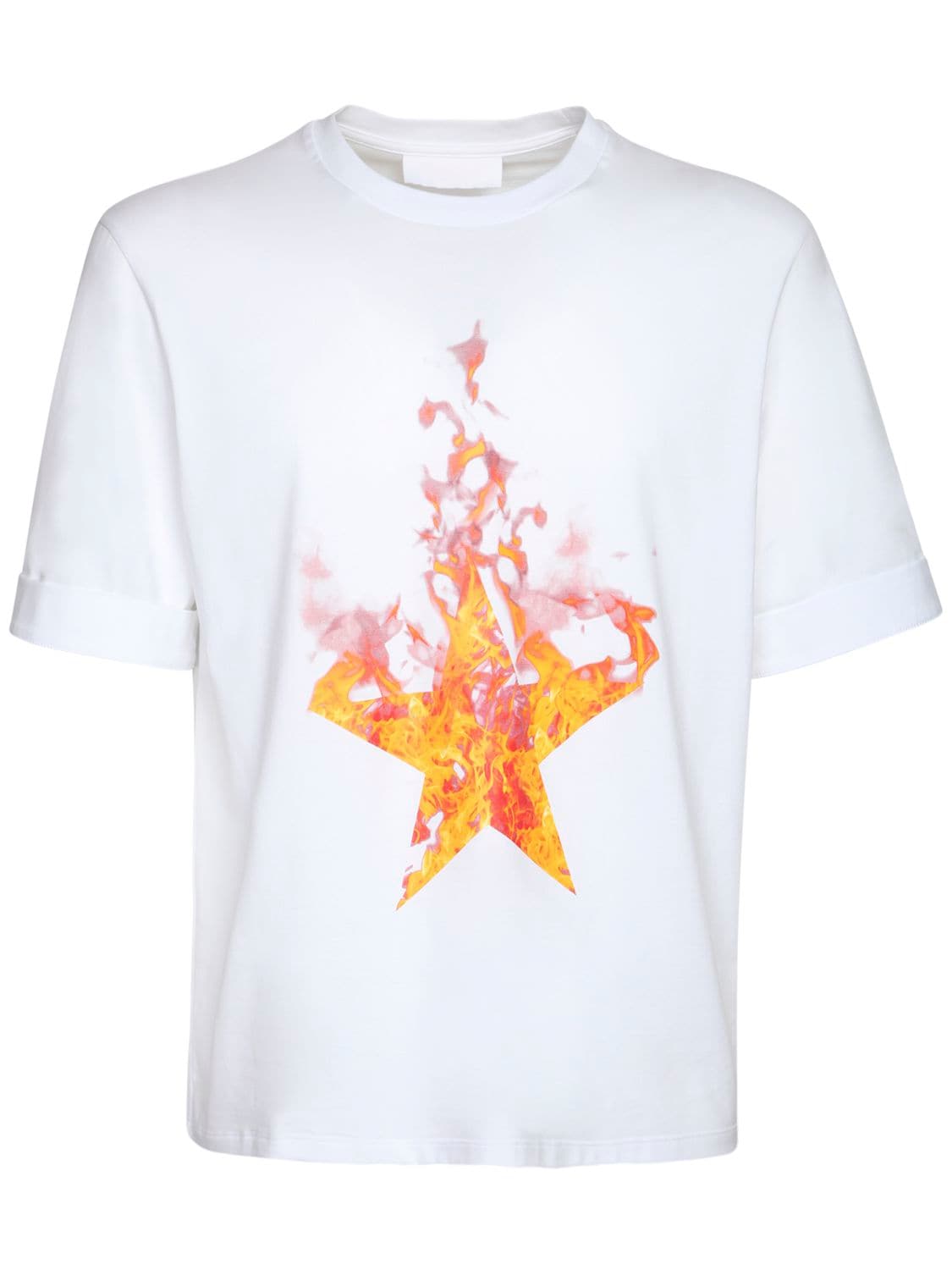 NEIL BARRETT FIRED STAR PRINT COTTON JERSEY T-SHIRT,72ILBI013-MJG1MA2