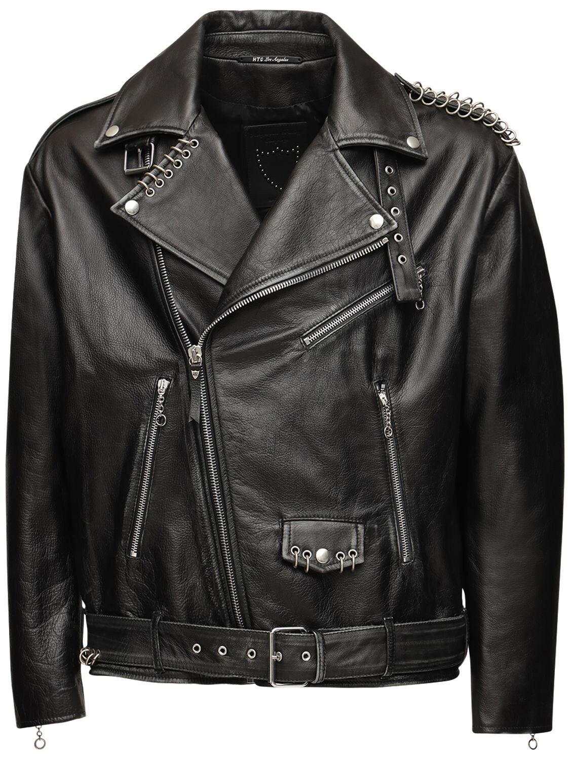 Htc Los Angeles Oversized Leather Jacket W/ Metal Rings In Black,white