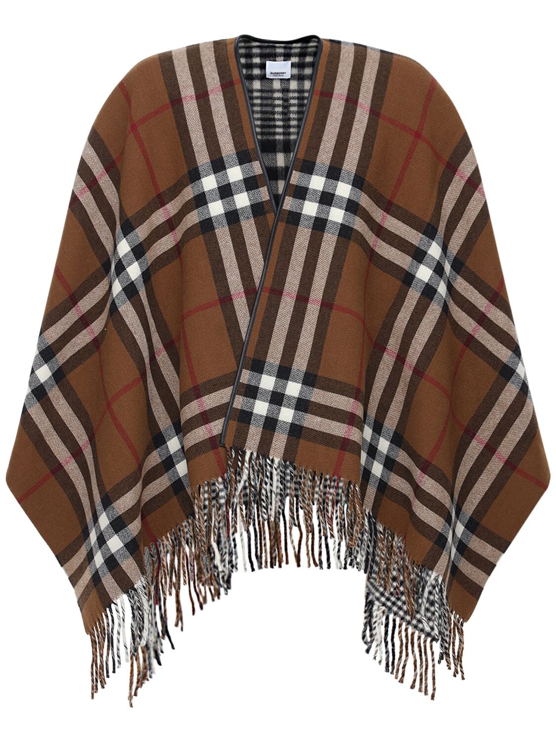 Burberry Check Gingham Wool Cape In Birch Brown