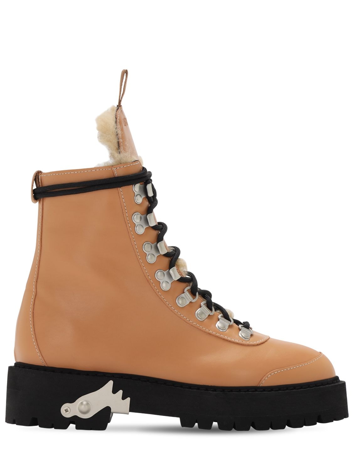 Off-white 45mm Leather Combat Boots In Beige