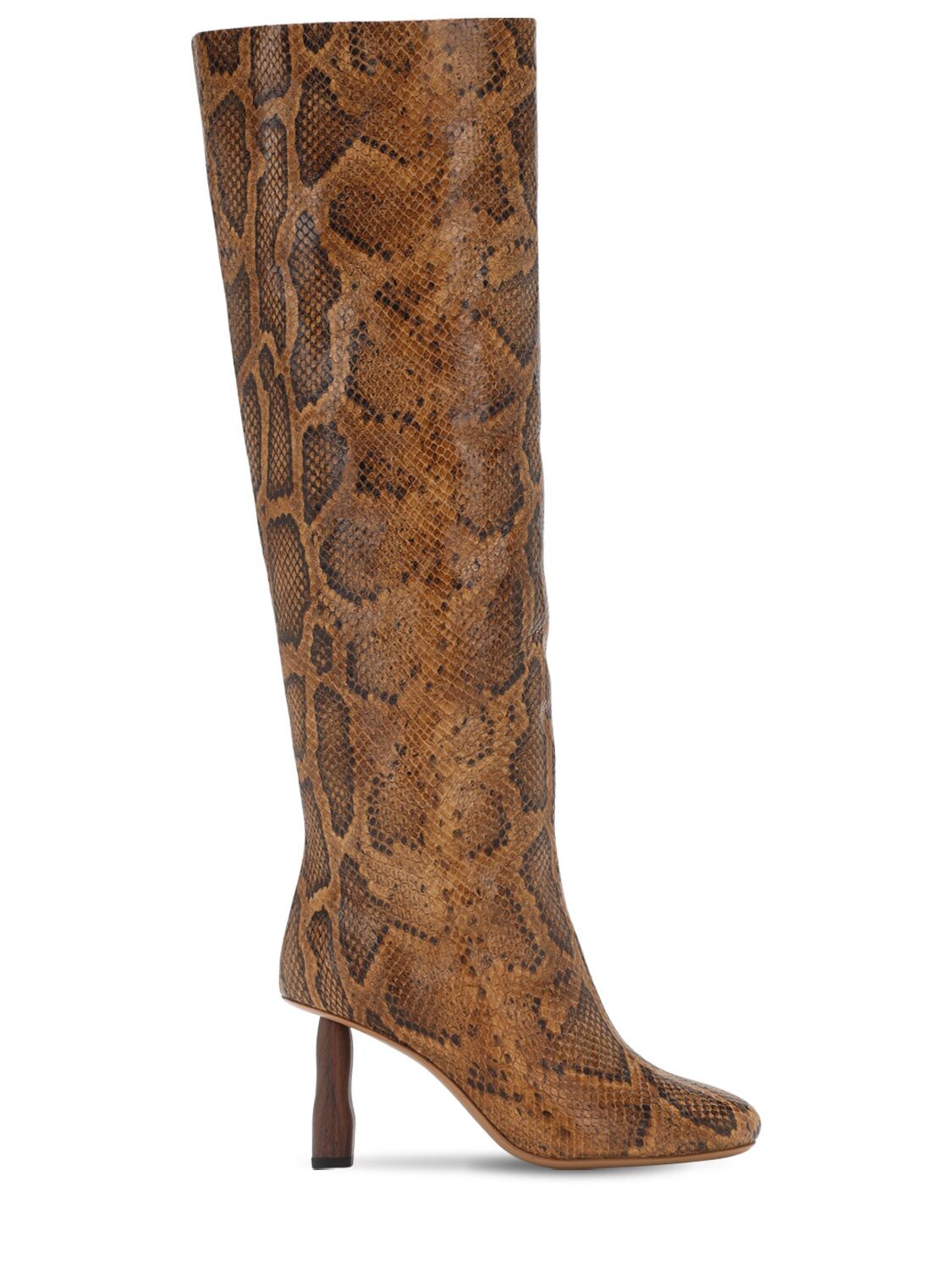 80mm Snake Print Leather Tall Boots