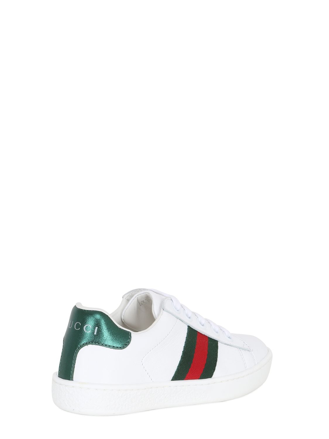 Shop Gucci New Ace Leather Strap Sneakers In White