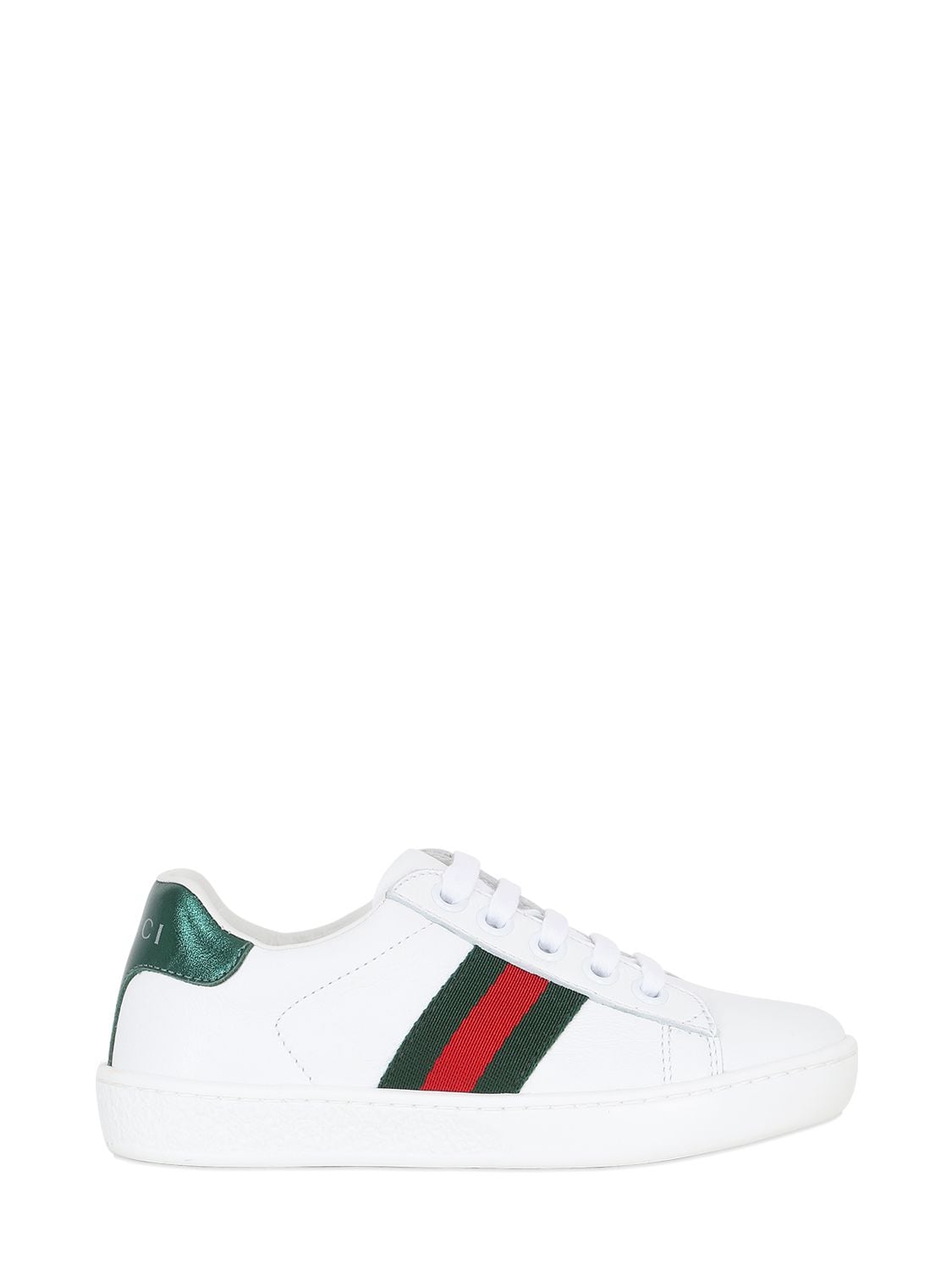Gucci Kids' New Ace Leather Strap Trainers In White