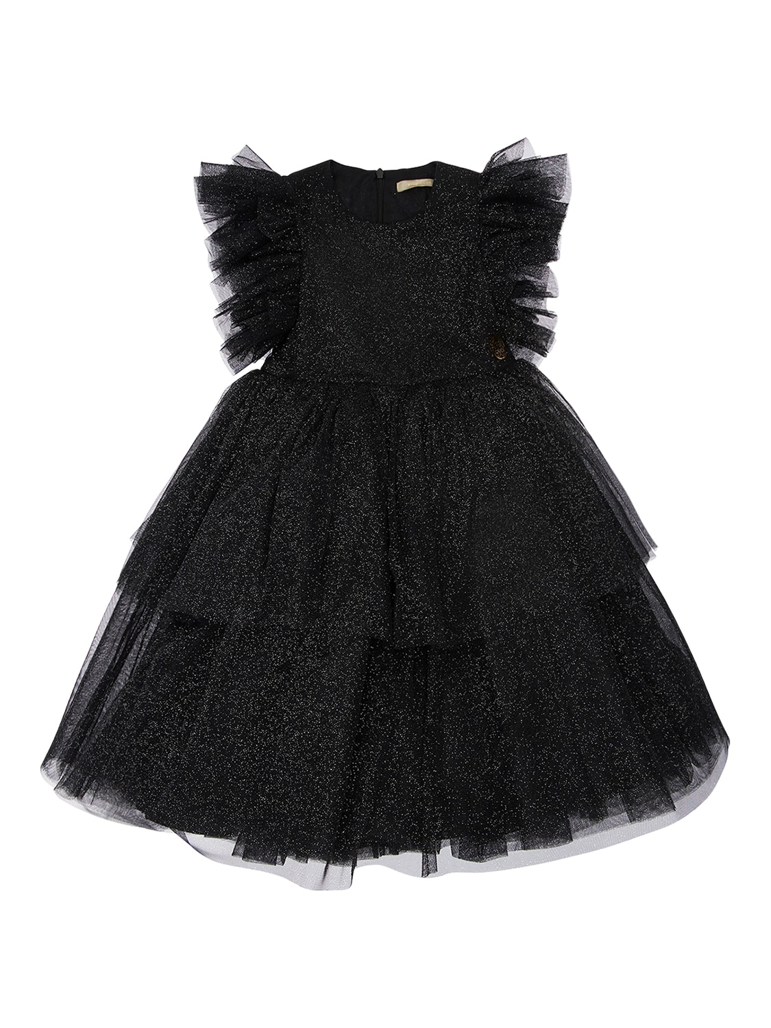 Elie Saab Kids' Glittered Stretch Tulle Dress W/ Ruffles In Black