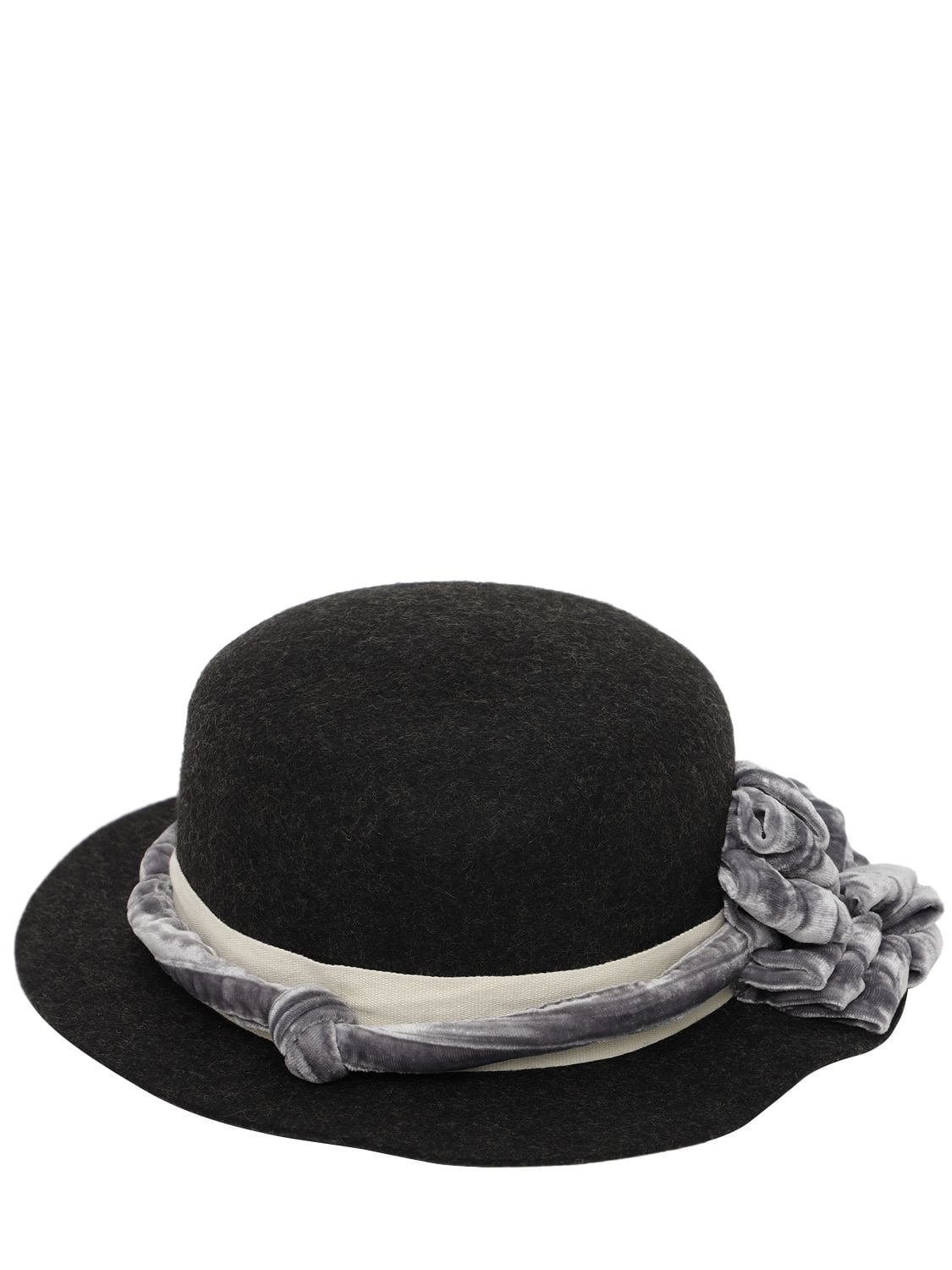 Tia Cibani Babies' Wool Hat W/ Flower Appliqué In Black