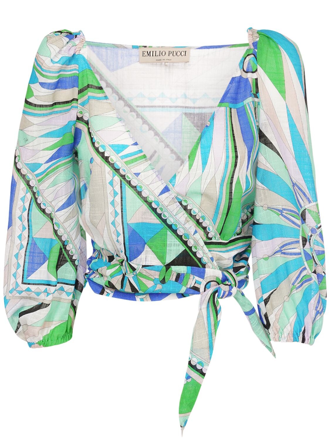 EMILIO PUCCI PRINTED COTTON WRAP CROP TOP,72IM5T026-MDUY0