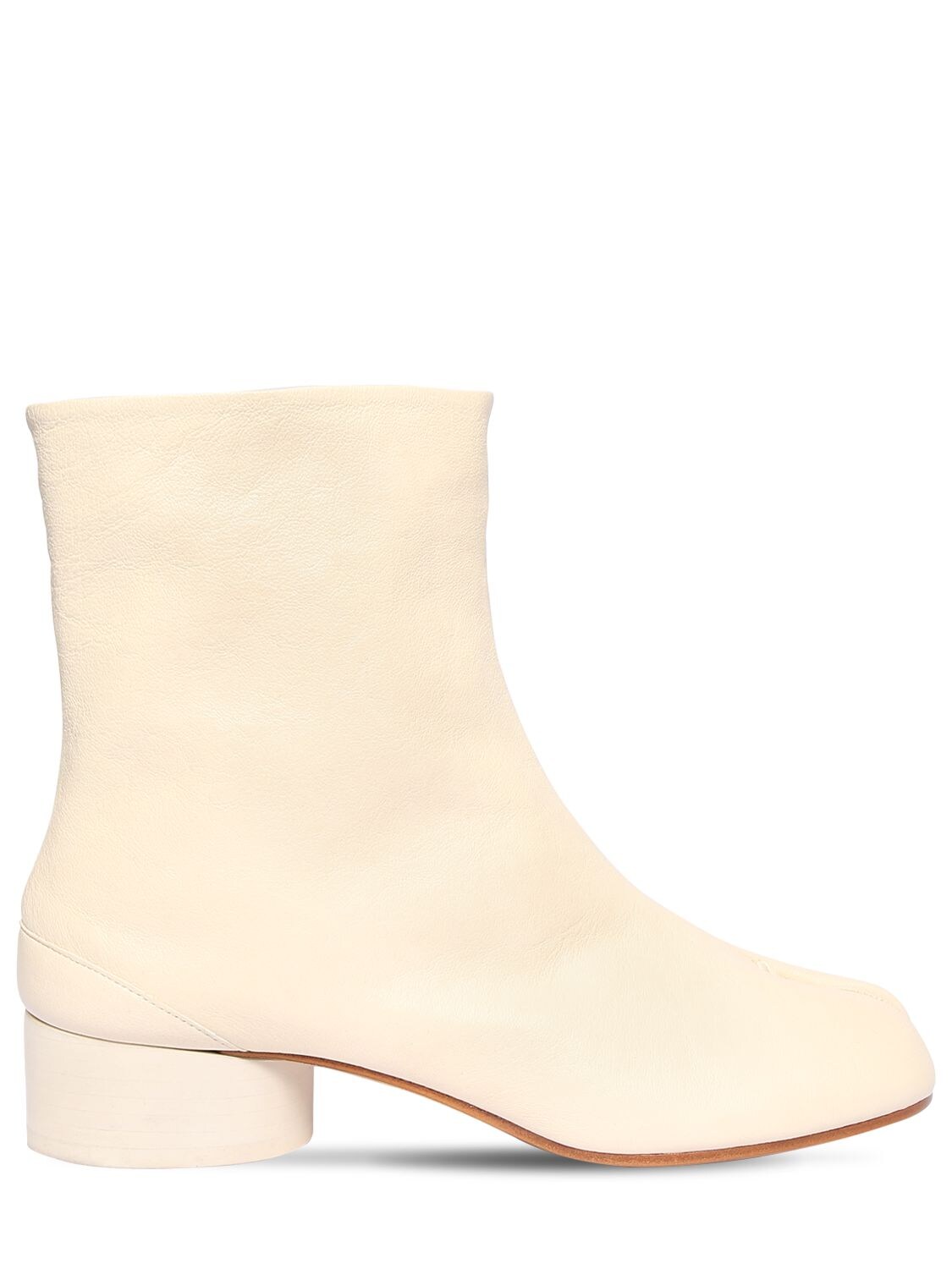 Maison Margiela 30mm Tabi Vintage Leather Ankle Boots In Ivory