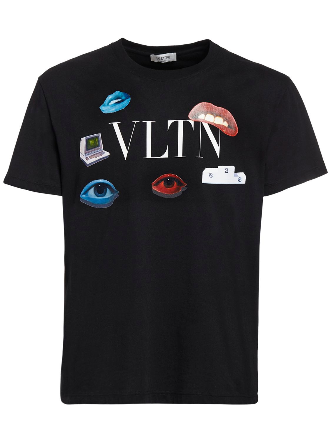 Valentino Eyes & Mouth Logo Print Cotton T-shirt In Black | ModeSens