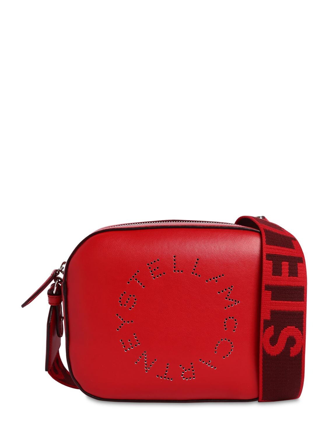 Stella Mccartney Eco Soft Laser Perforated Camera Bag In Red