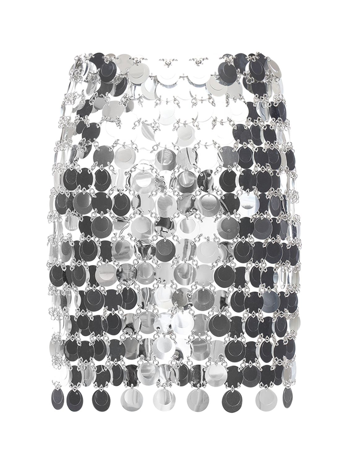 Shop Paco Rabanne Round Sequined Mesh Mini Skirt In Silver