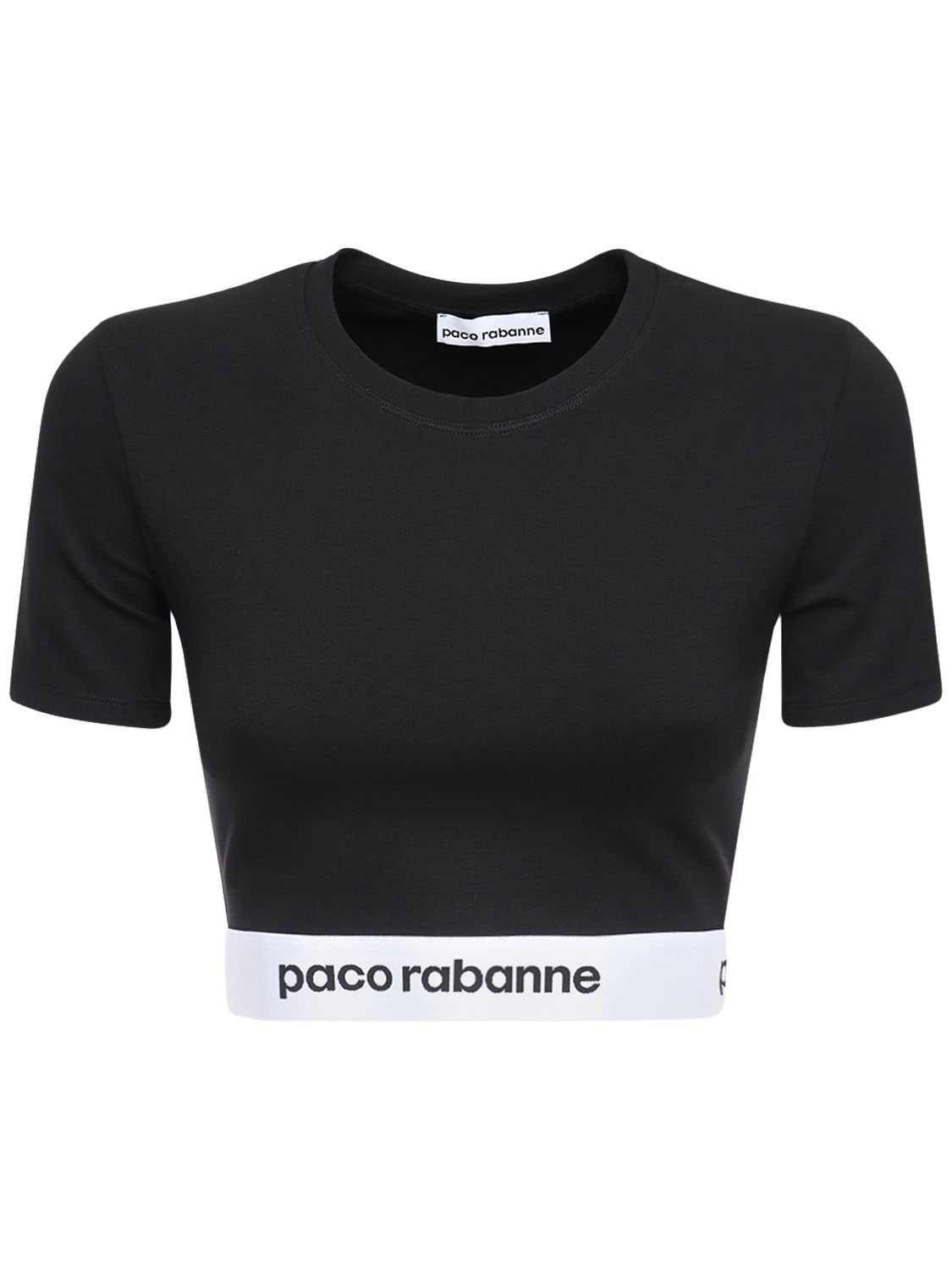 Paco Rabanne Black Cropped Active Logo Sport Top In P001 Black | ModeSens