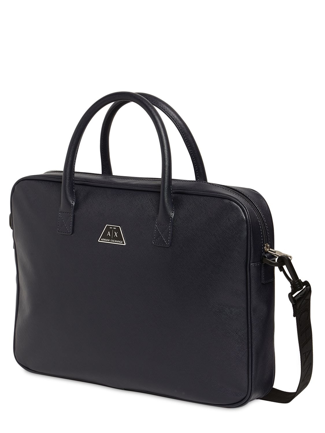 Armani Exchange Saffiano Effect Nylon Work Bag In Black