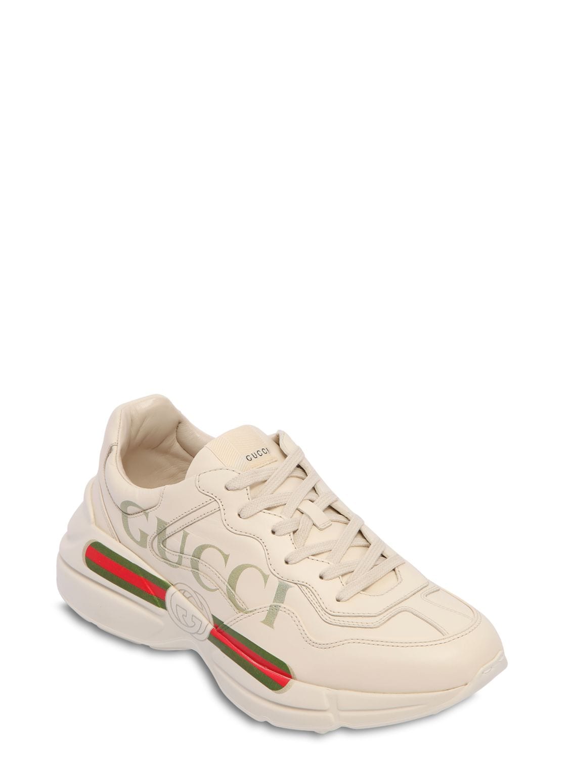 Shop Gucci 50mm Rhyton Leather Sneakers In Off White