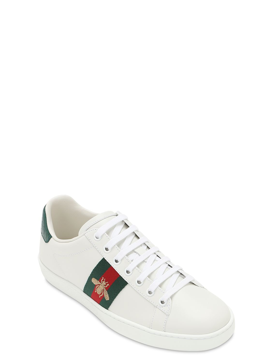 udluftning Opgive Paranafloden Gucci Ace Watersnake-trimmed Embroidered Leather Sneakers In White |  ModeSens