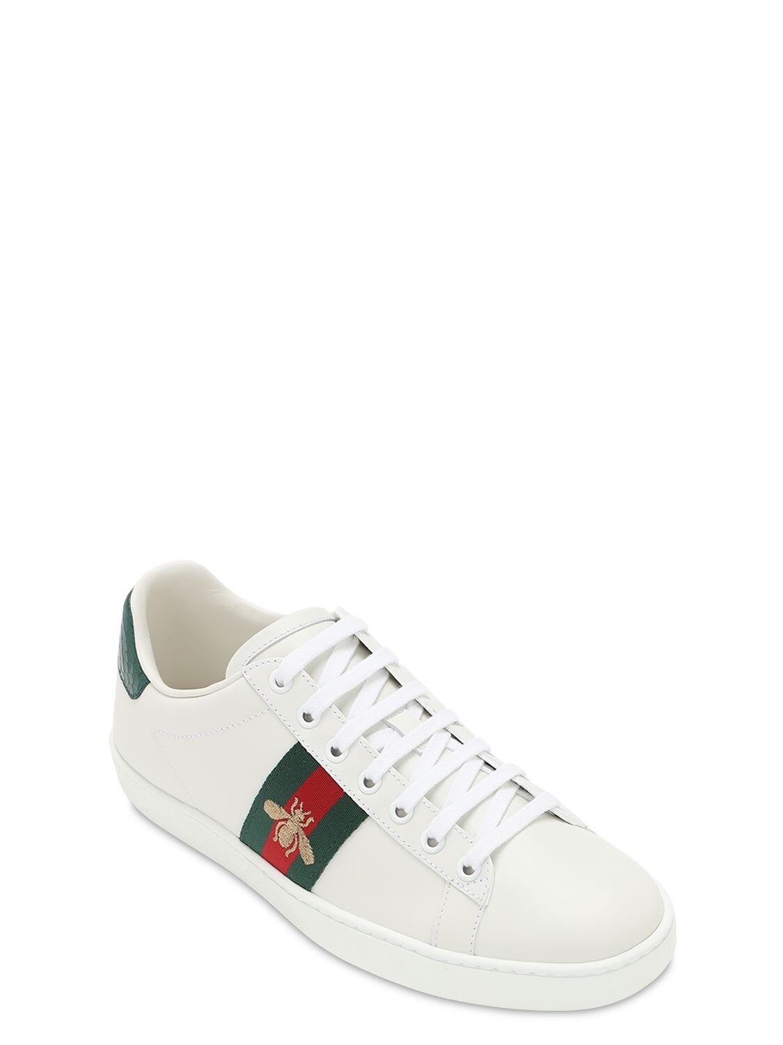 Shop Gucci 30mm New Ace Bee Leather Sneakers In White