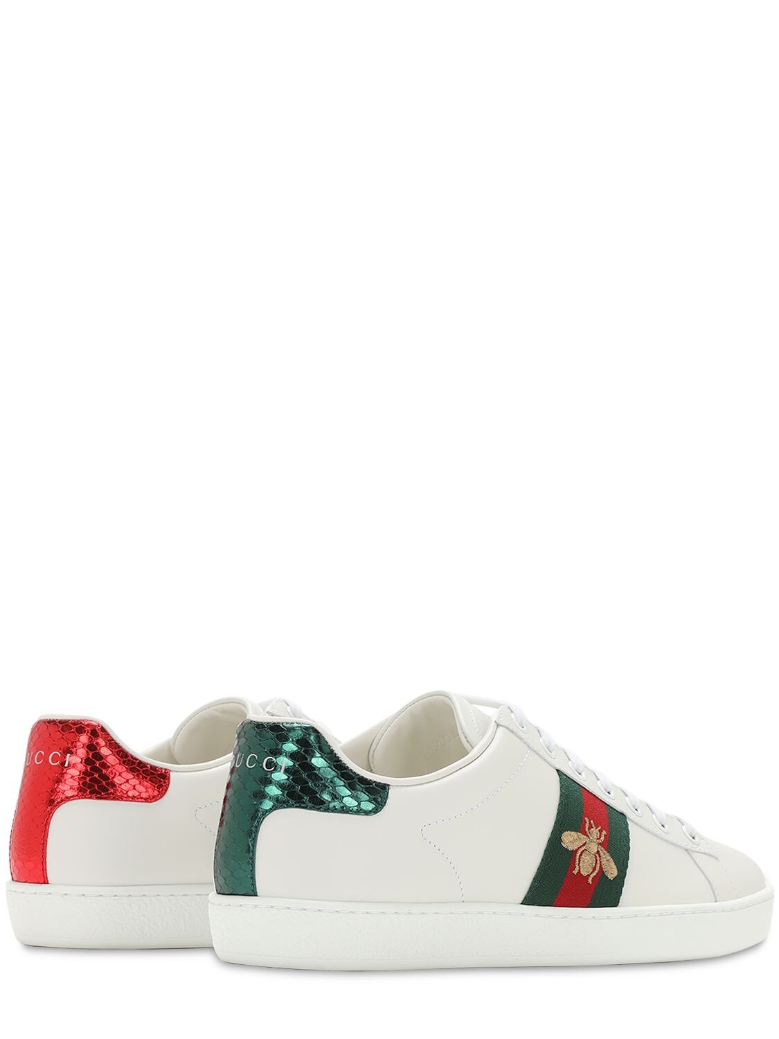 Shop Gucci 30mm New Ace Bee Leather Sneakers In White