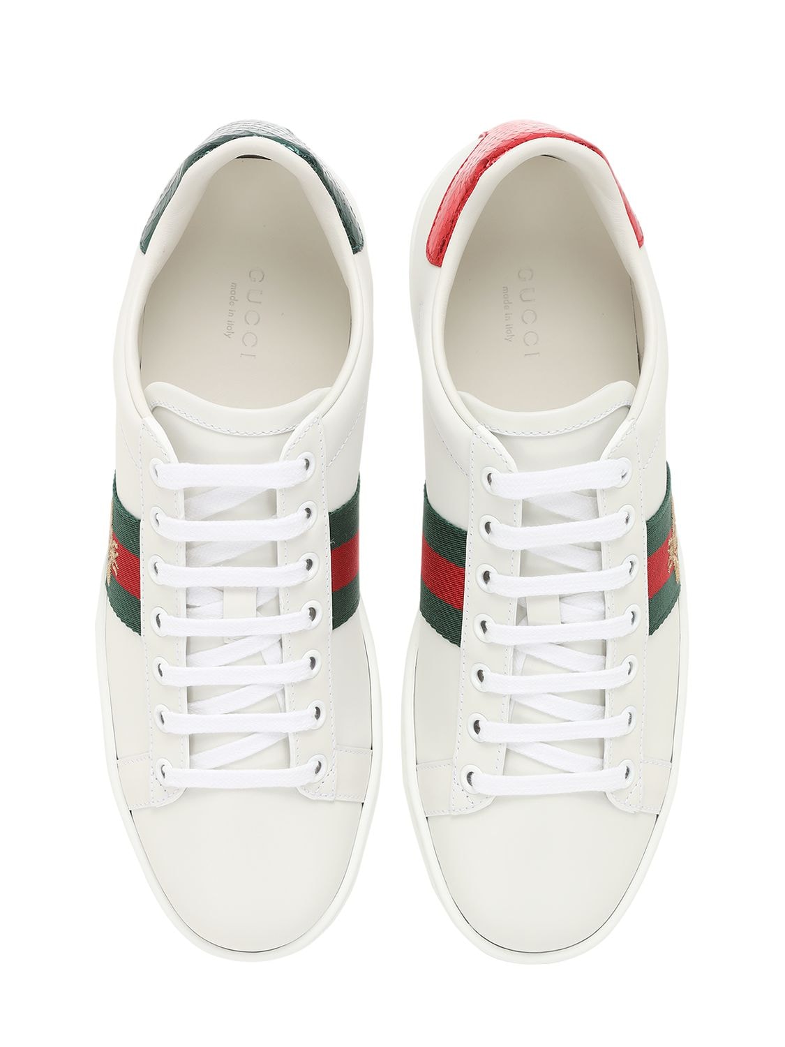 Shop Gucci 30mm New Ace Bee Leather Sneakers In White