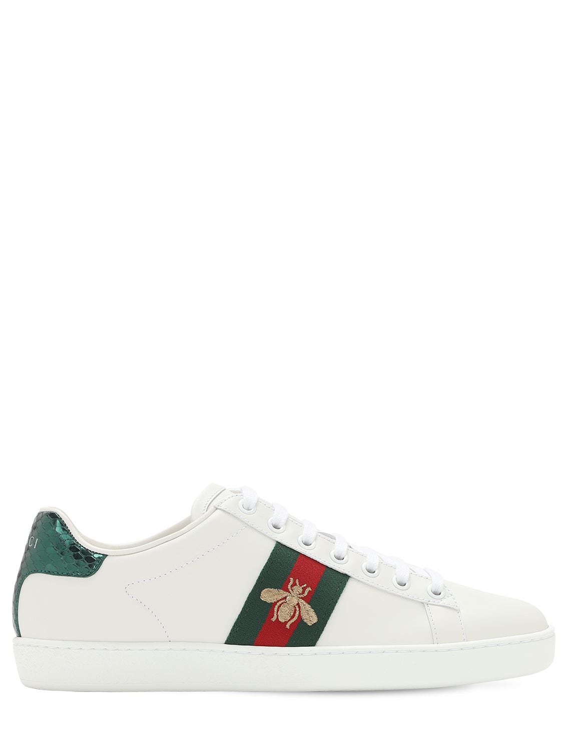 Shop Gucci 30mm New Ace Bee Leather Sneakers In White