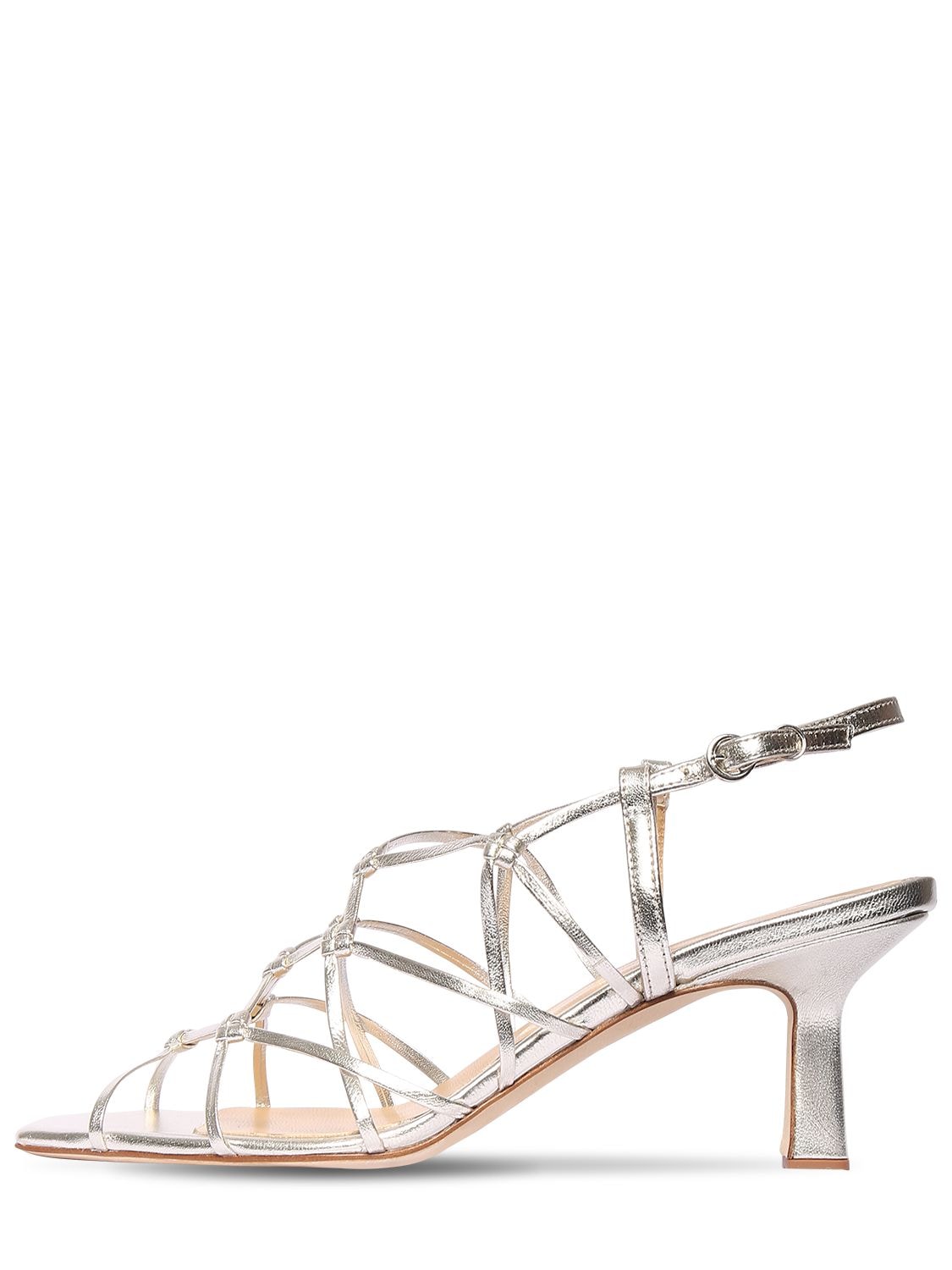 Aeyde 65mm Celia Metallic Leather Sandals In Silver