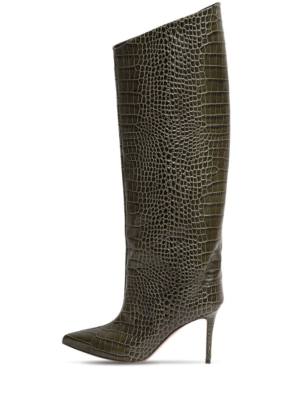 Alexandre Vauthier 90mm Croc Embossed Leather Tall Boots In Khaki