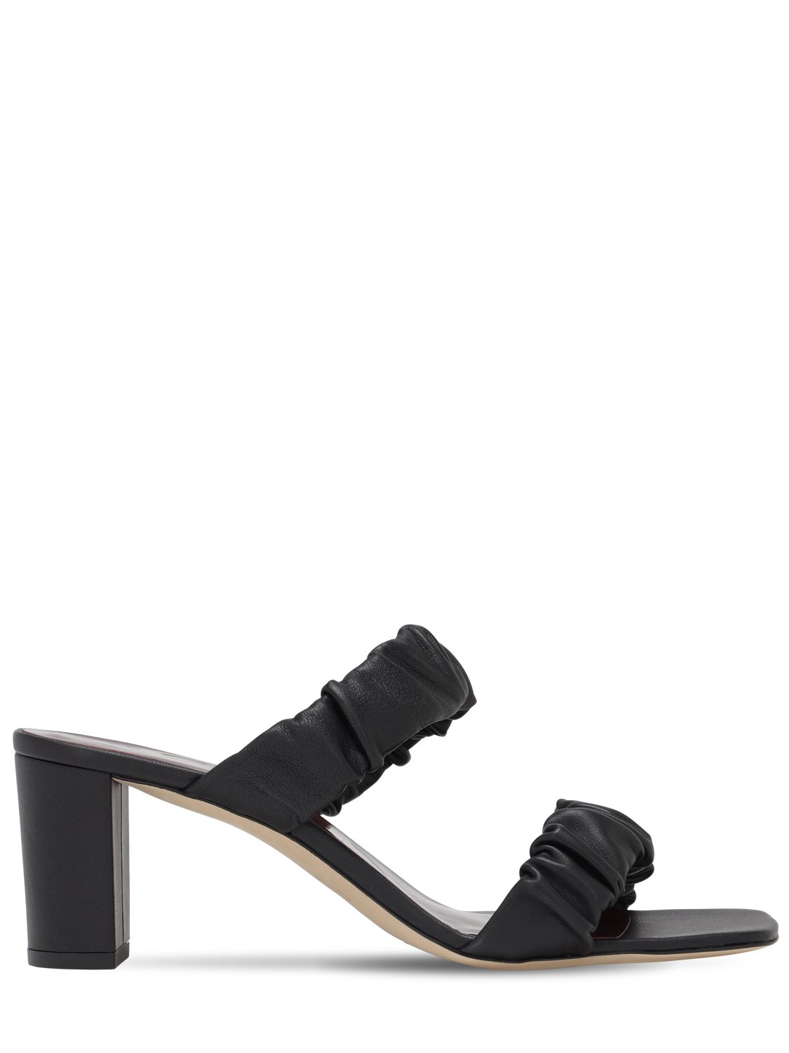 Staud Black Nappa Frankie Ruched Heeled Sandals In Black