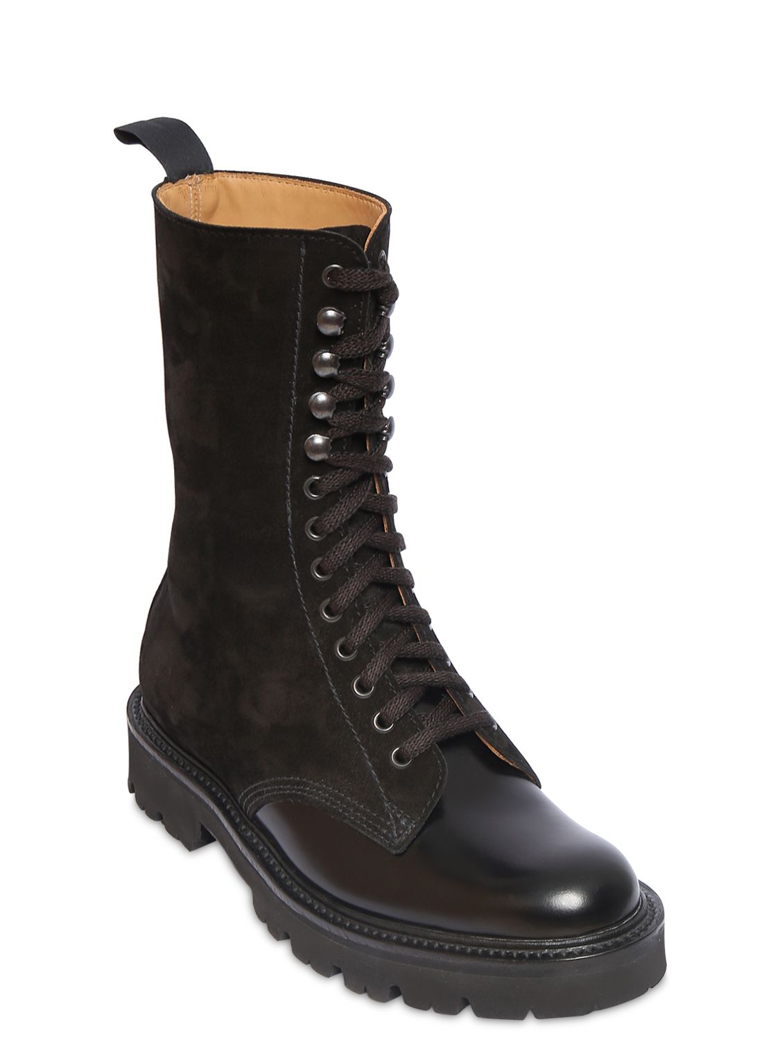 grenson 30毫米"bev"磨砂皮革&麂皮靴 in black