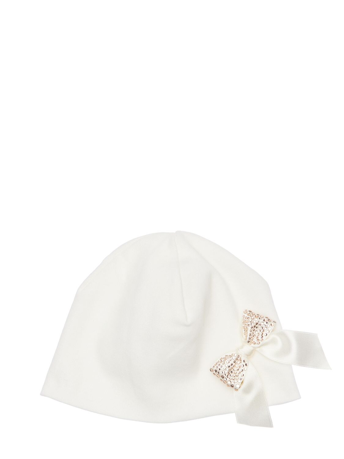 La Perla Babies' Interlock Cotton Hat W/ Bow Appliqué In White