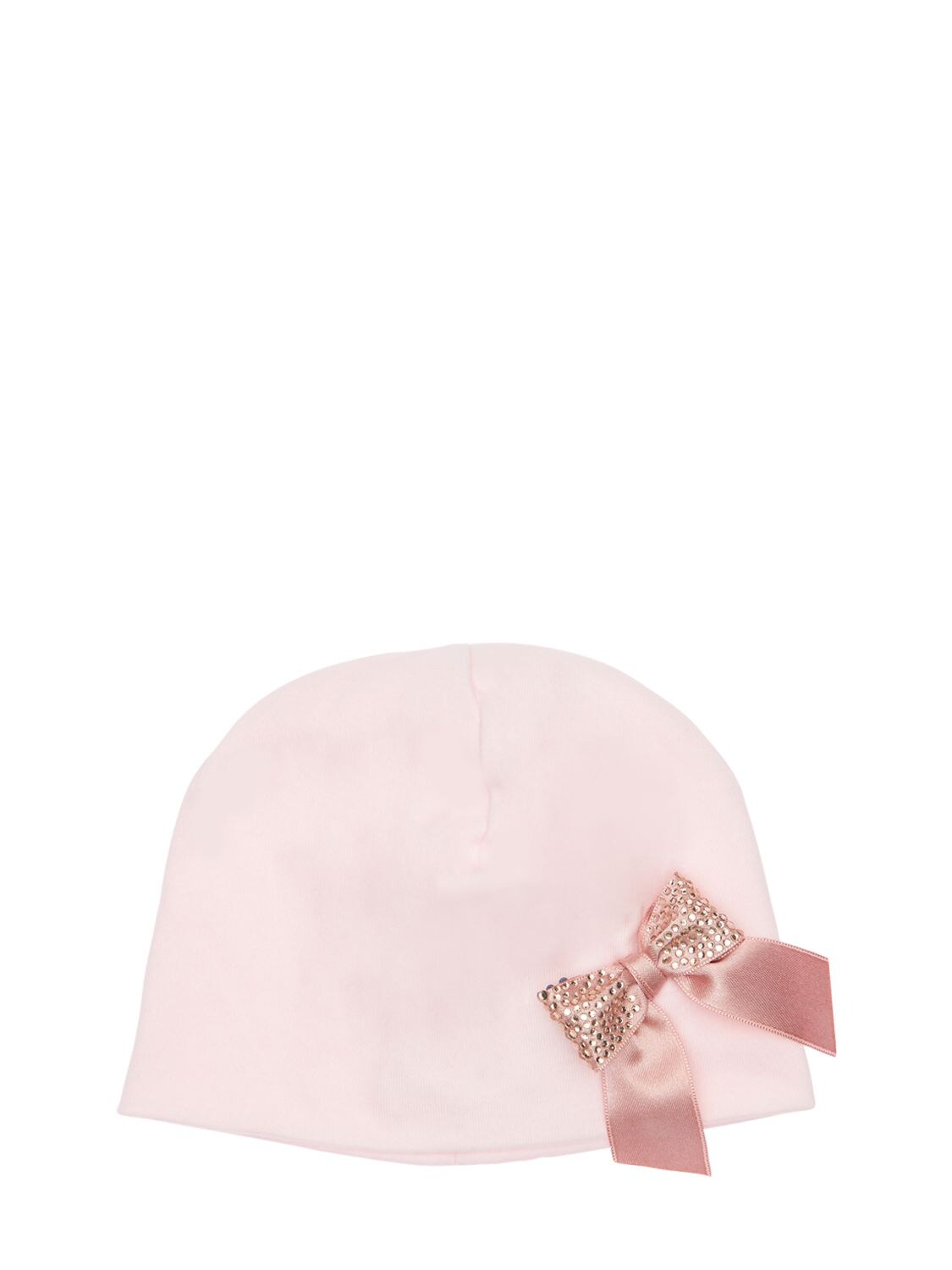 La Perla Babies' Interlock Cotton Hat W/ Bow Appliqué In Light Pink