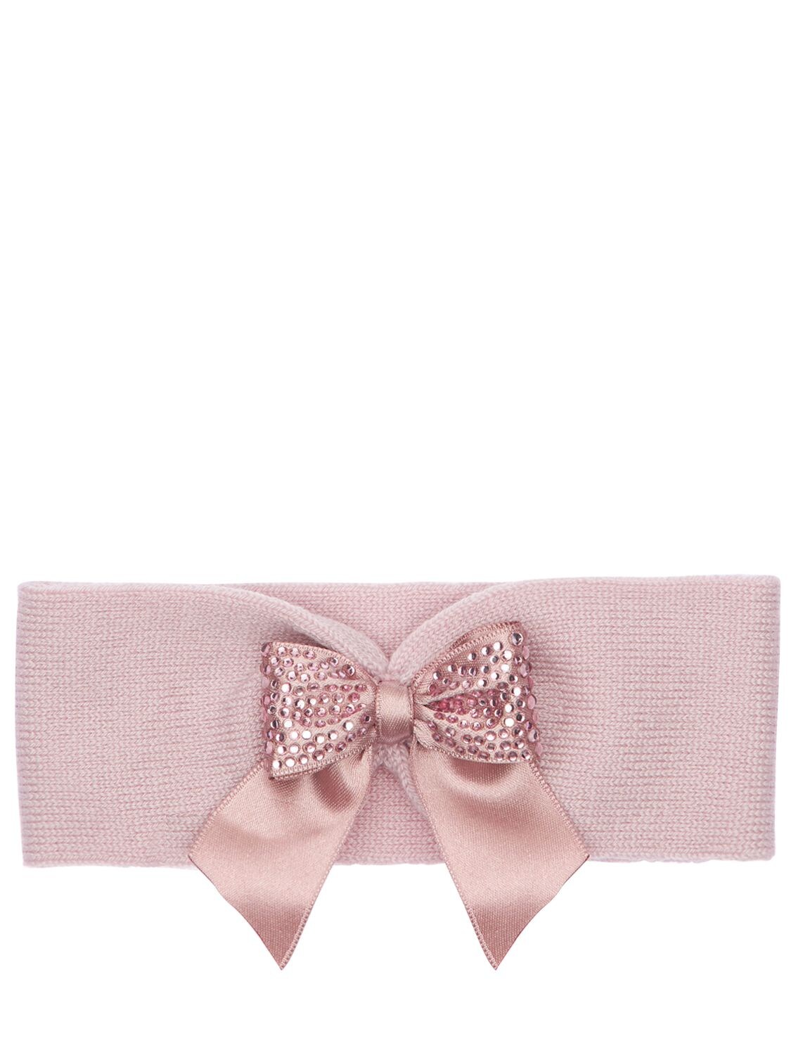 La Perla Kids' Interlock Wool Headband W/ Bow Appliqué In Pink