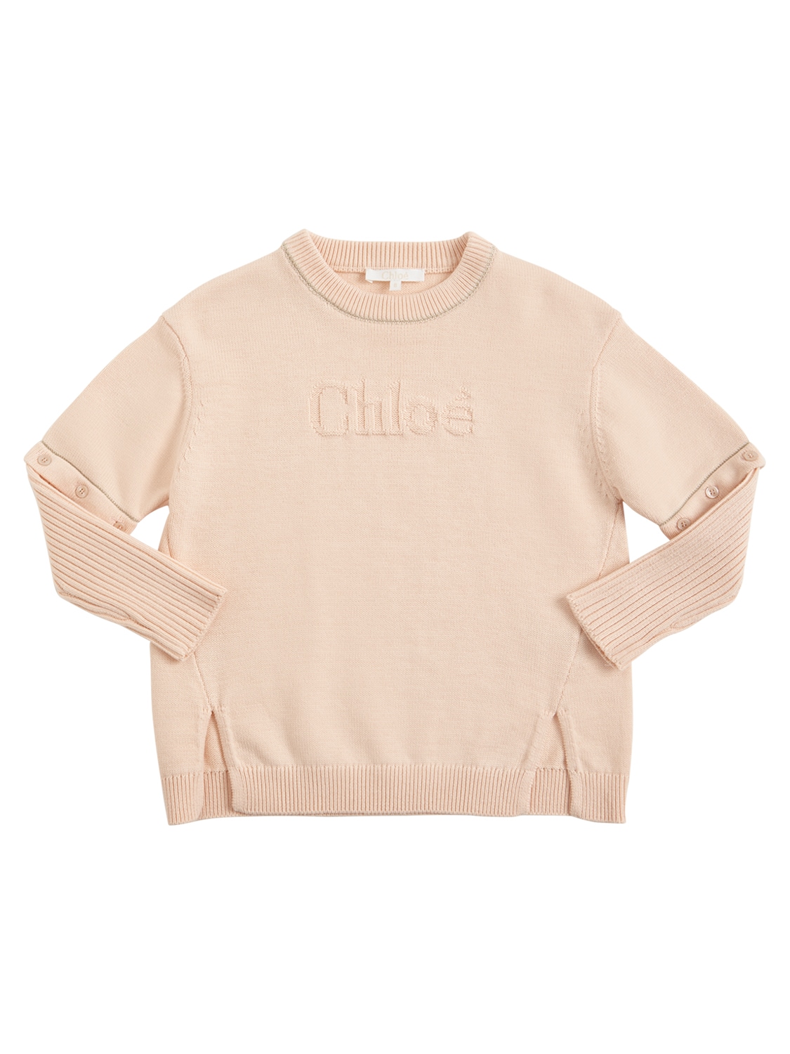 Chloé Kids' Logo Knit Cotton & Wool Jumper In Light Pink